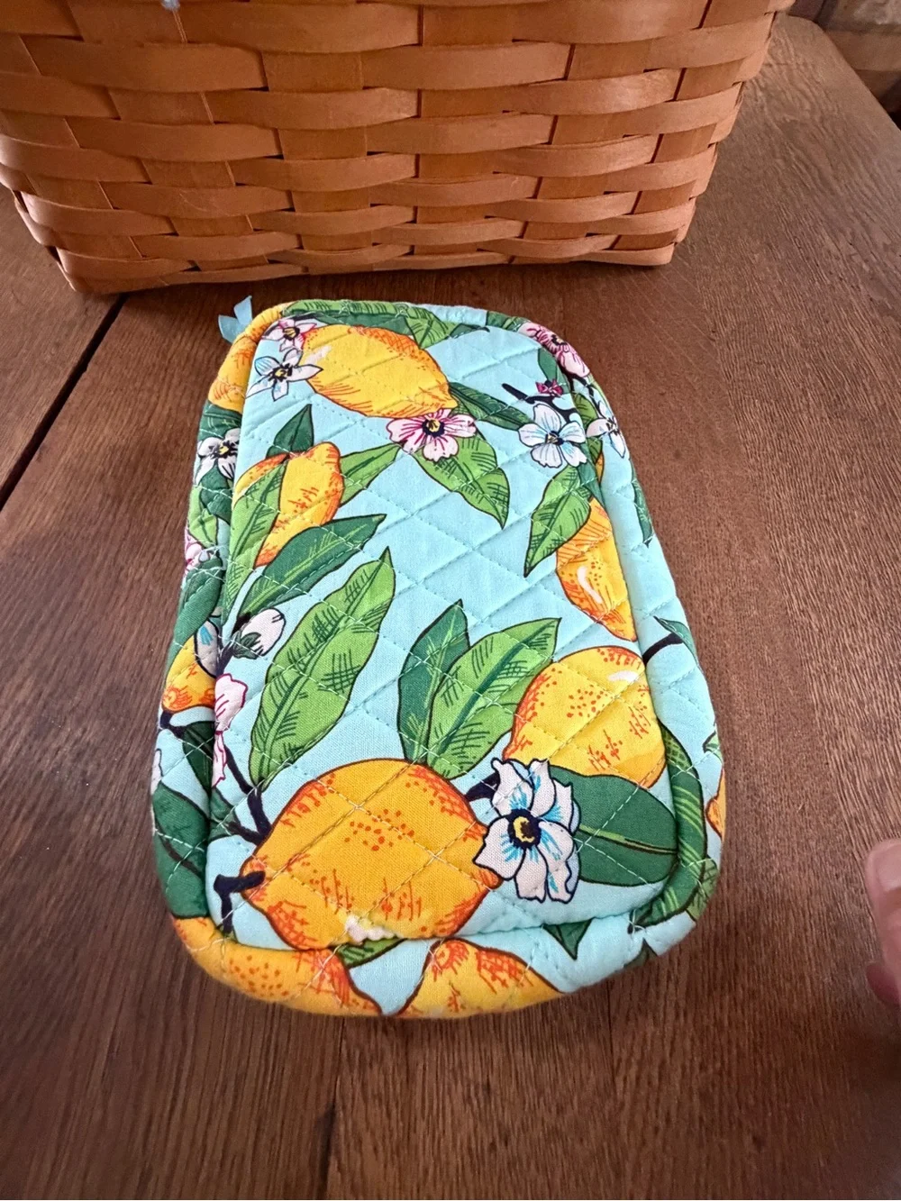 Vera Bradley Quilted Lemon Print Cosmetic Case in Light Blue